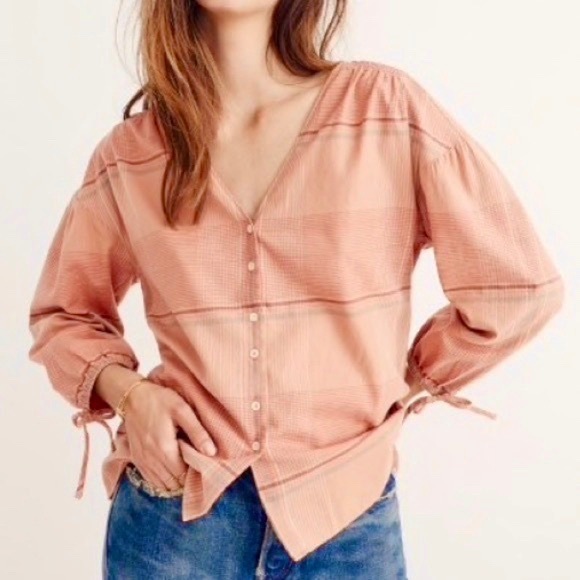 Madewell Tops - Madewell peach orange plaid button front blouse